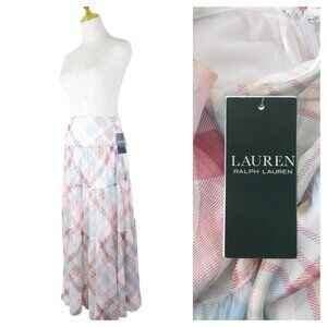 Lauren Ralph Lauren Womens Light Pink Blue Plaid A Line Maxi Skirt Size 2